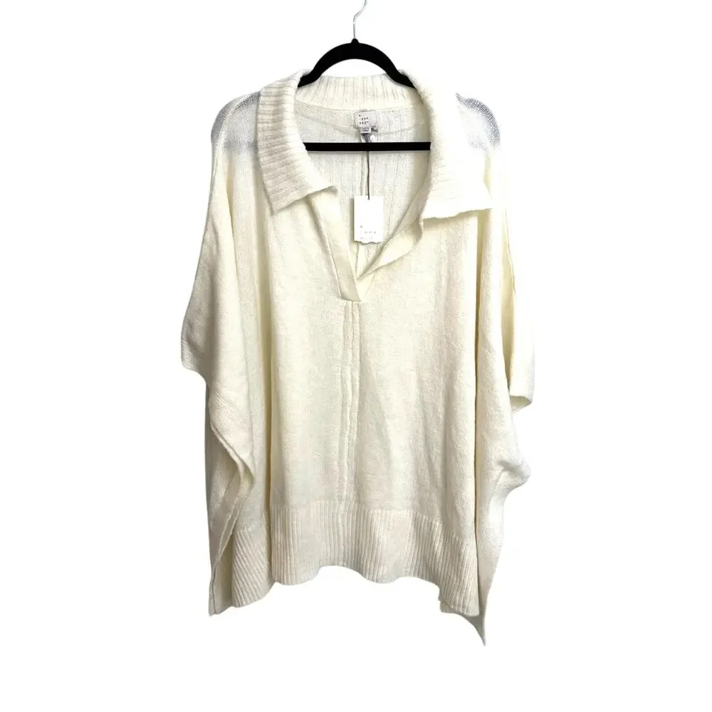 A New Day Sweater Womens OS Poncho Oversized Dolman Collar Pullover Cream NWT